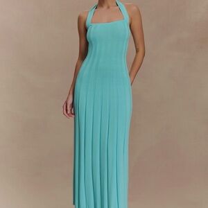 Meshki Jacqui Halter Knit Midi Dress - Cyan Blue NWT Sizes Medium & Large